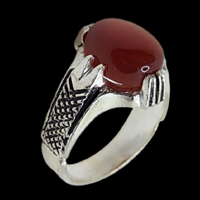 انگشتر نقره مردانه مدل سنگ عقیق رضوی رکاب چهار چنگ اسپرت کد 200 -  - 1