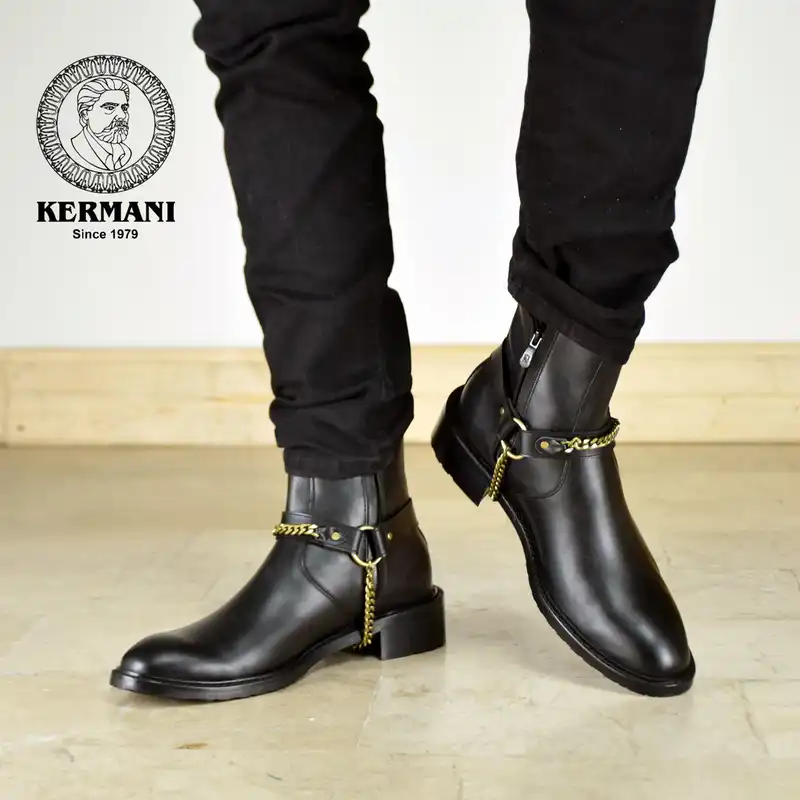 نیم بوت مردانه کرمانی مدل چرم دستدوز طبیعی کد 653 رنگ مشکی