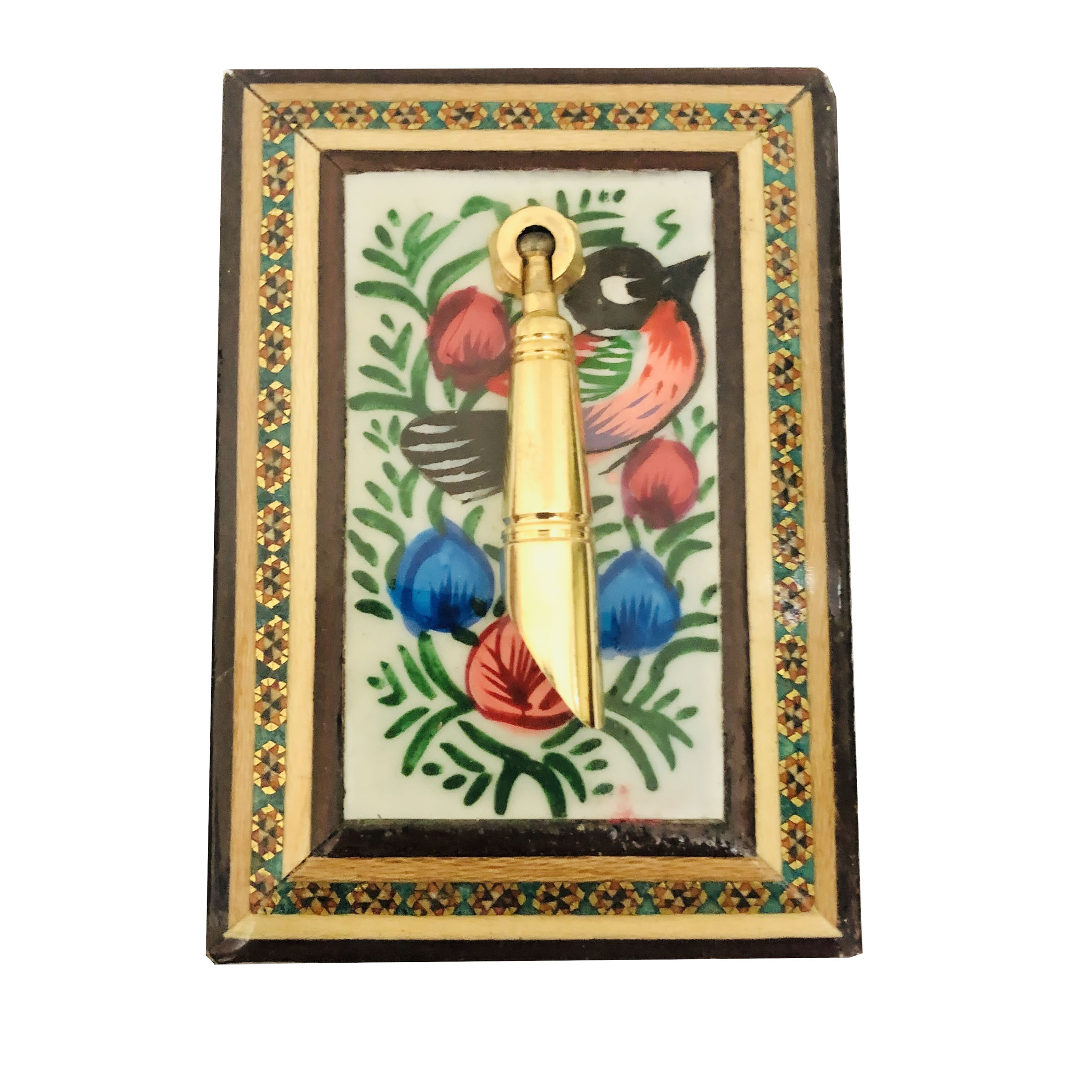 قلمدان خاتم کاری طرح گل و مرغ کد 34