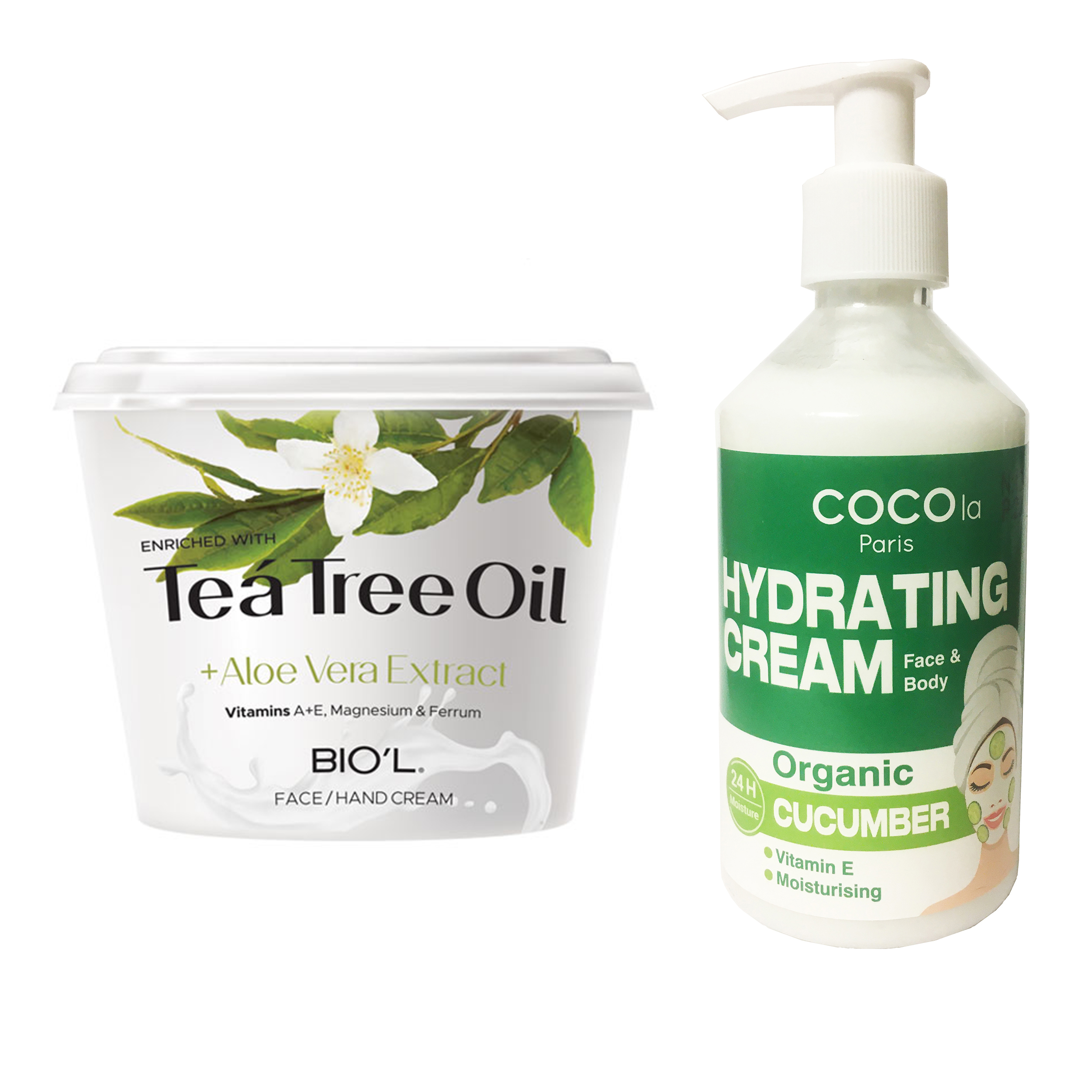 کرم مرطوب کننده بیول مدل Tea Tree Oil حجم 250 میلی لیتر به همراه کرم آبرسان کوکولا پاریس مدل خیار حجم ۲۵۰ میلی لیتر 