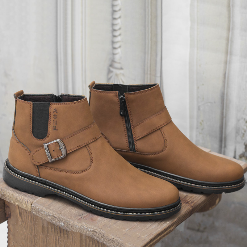 نیم بوت مردانه مدل شیکاگو رنگ عسلی