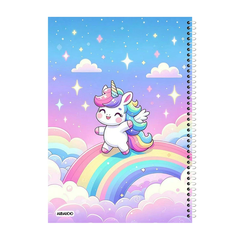 دفتر مشق 50 برگ آلبالو طرح اسب تک شاخ کد 2010