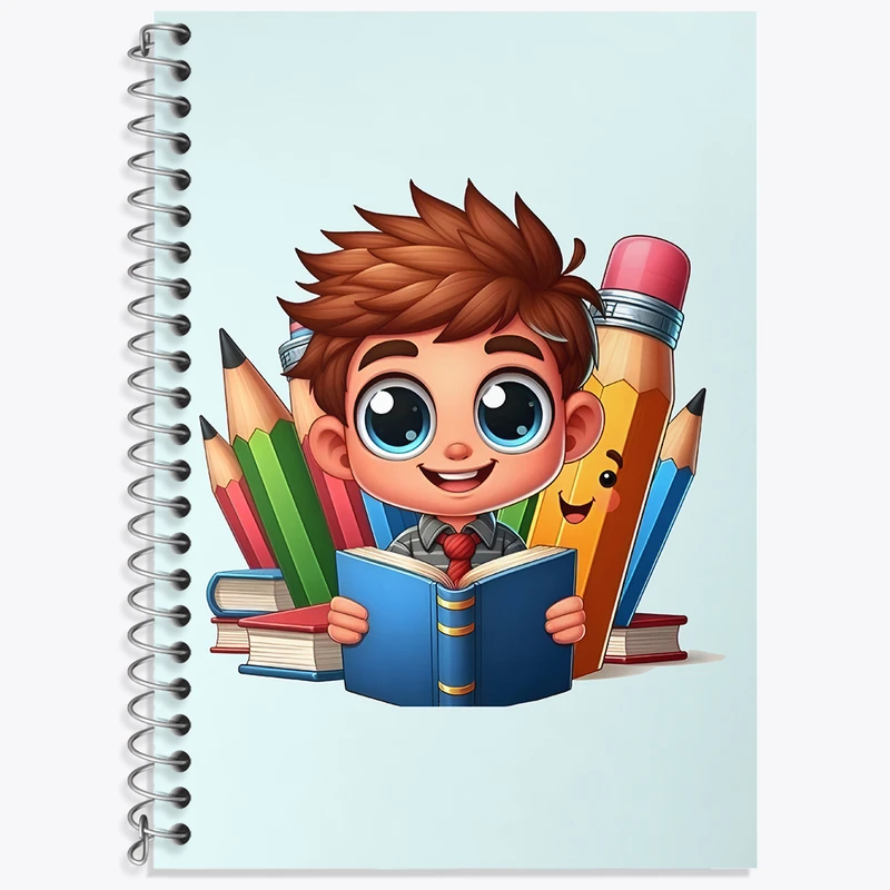 دفتر زبان 50 برگ خندالو مدل سه خط طرح پسر دانش آموز کد N5605