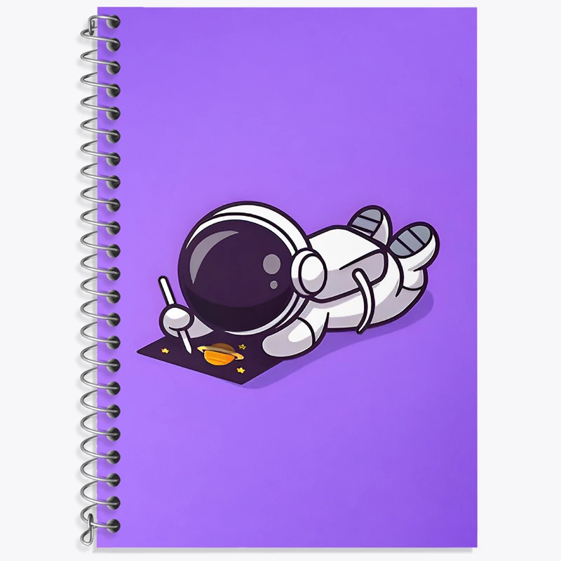 دفتر زبان 50 برگ خندالو مدل دو خط طرح فضانورد بامزه کد N5176