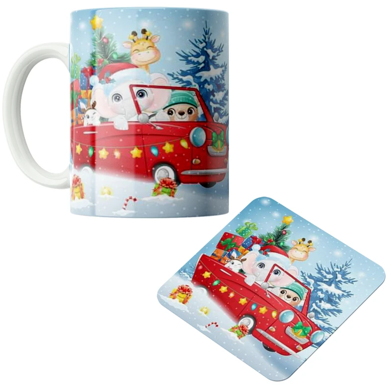 ماگ پاد آفرین مدل کریسمس کد DKC622 به همراه زیر لیوانی