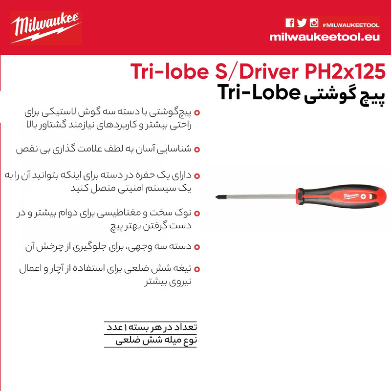 پیچ گوشتی چهارسو میلواکی مدل 1788