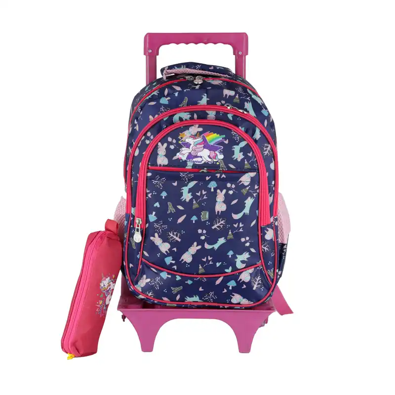 کوله پشتی چرخ دار  طرح یونیکورن کد 8 به همراه جامدادی