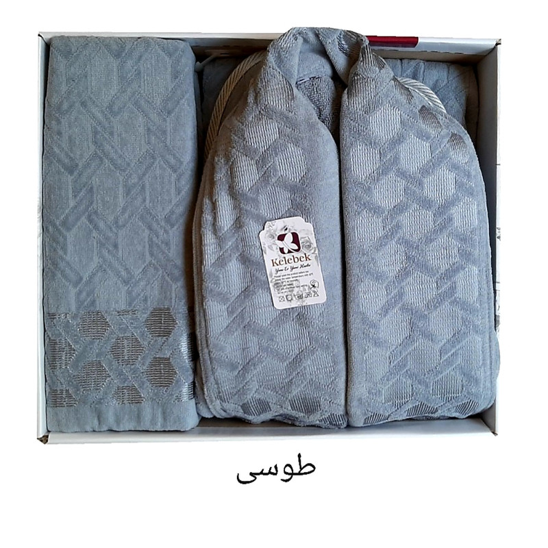 سرویس حوله پالتویی 4 تکه کلبک طرح کندو کد B55