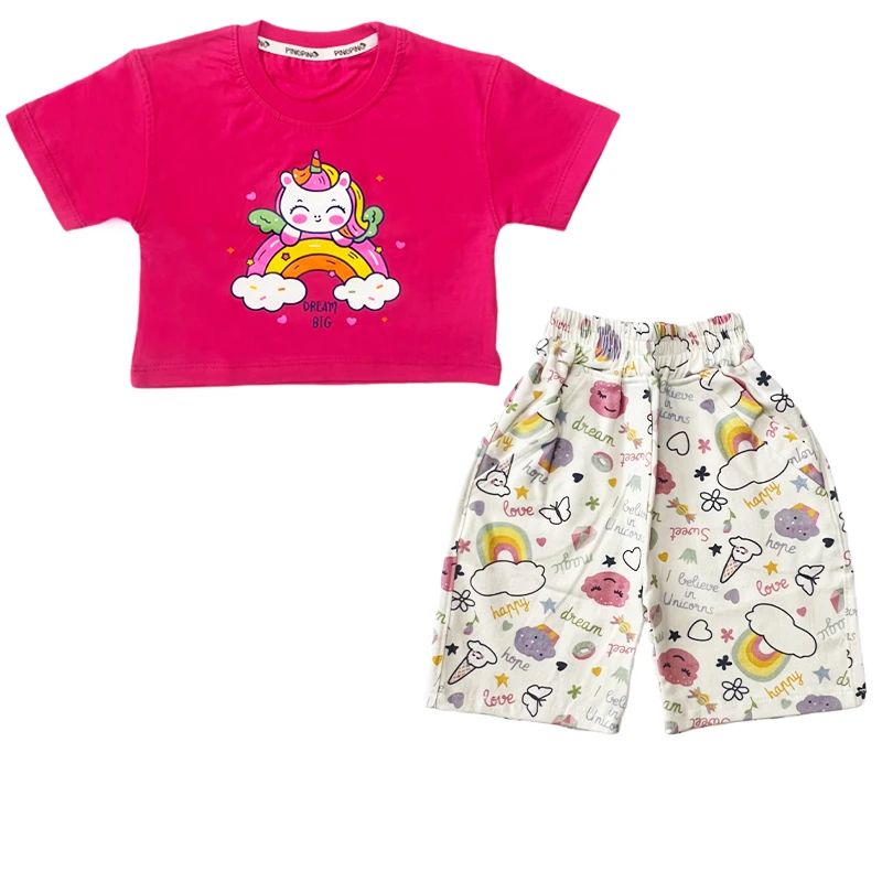 ست تی شرت و شلوارک دخترانه مدل تک شاخ کد PN008