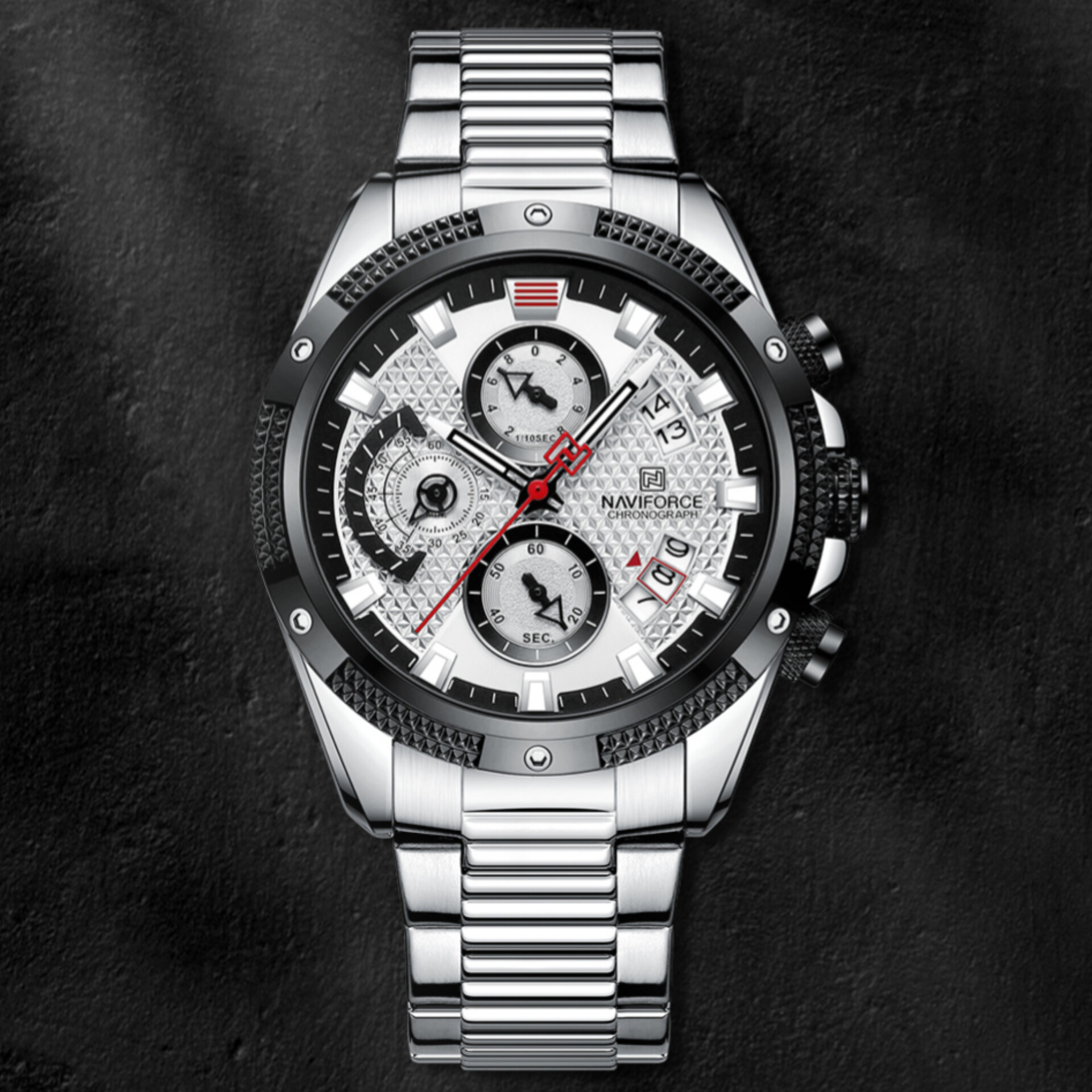 ساعت مچی عقربهای مردانه نیوی فورس مدل سه موتوره کرنوگراف NF8021-S/W ساعت مچی عقربهای مردانه نیوی فورس مدل سه موتوره کرنوگراف NF8021-S/W