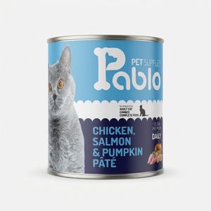 کنسرو گربه پابلو مدل اولترا پرمیوم طعم مرغ و سالمون و کدو تنبل وزن 800 گرم