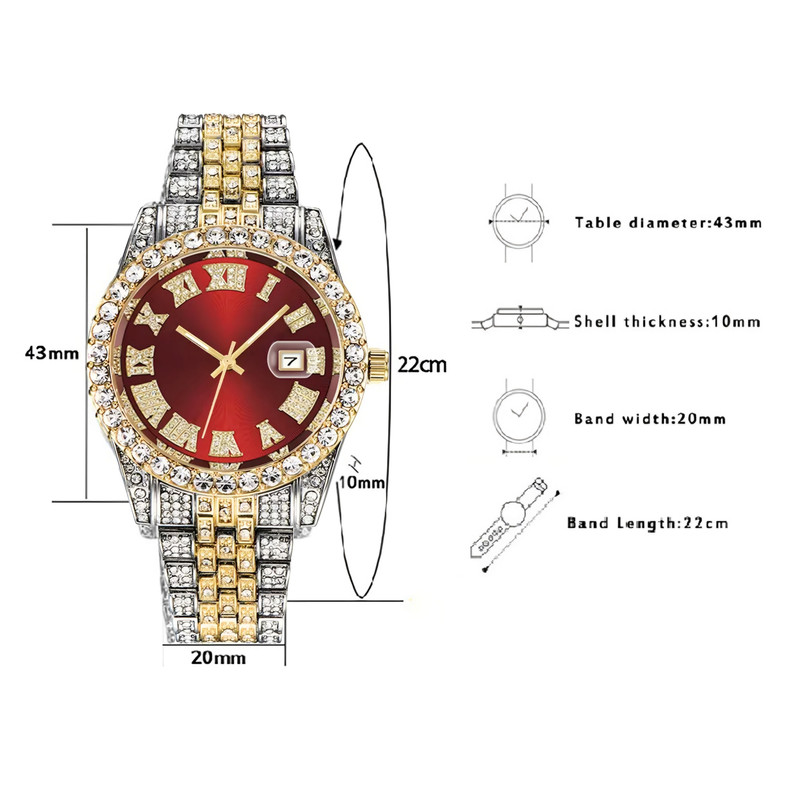 ساعت مچی عقربه‌ای مردانه مدل دور نگین بند فول نگین کد 1