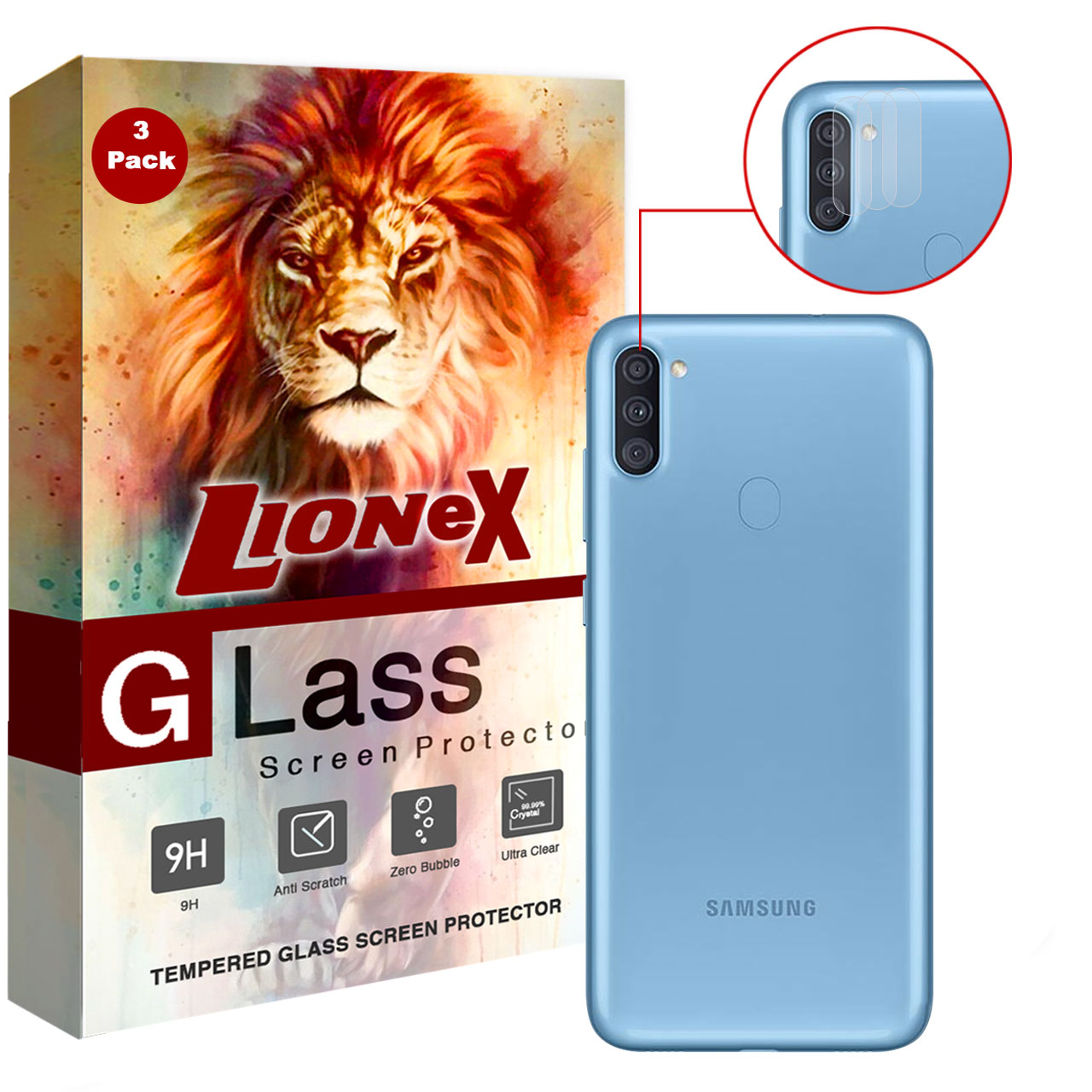 محافظ لنز دوربین لایونکس مدل UTFS مناسب برای گوشی موبایل سامسونگ Galaxy A11 بسته سه عددی