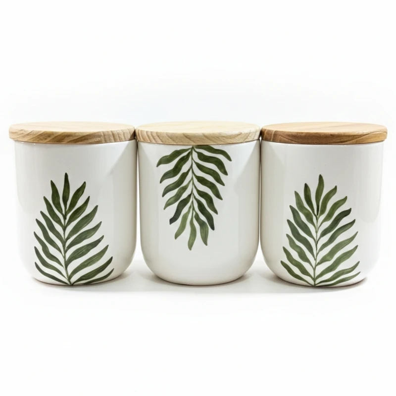 بانکه مدل سرامیکی طرح برگ بید مجنون استوانه ای مجموعه 3 عددی