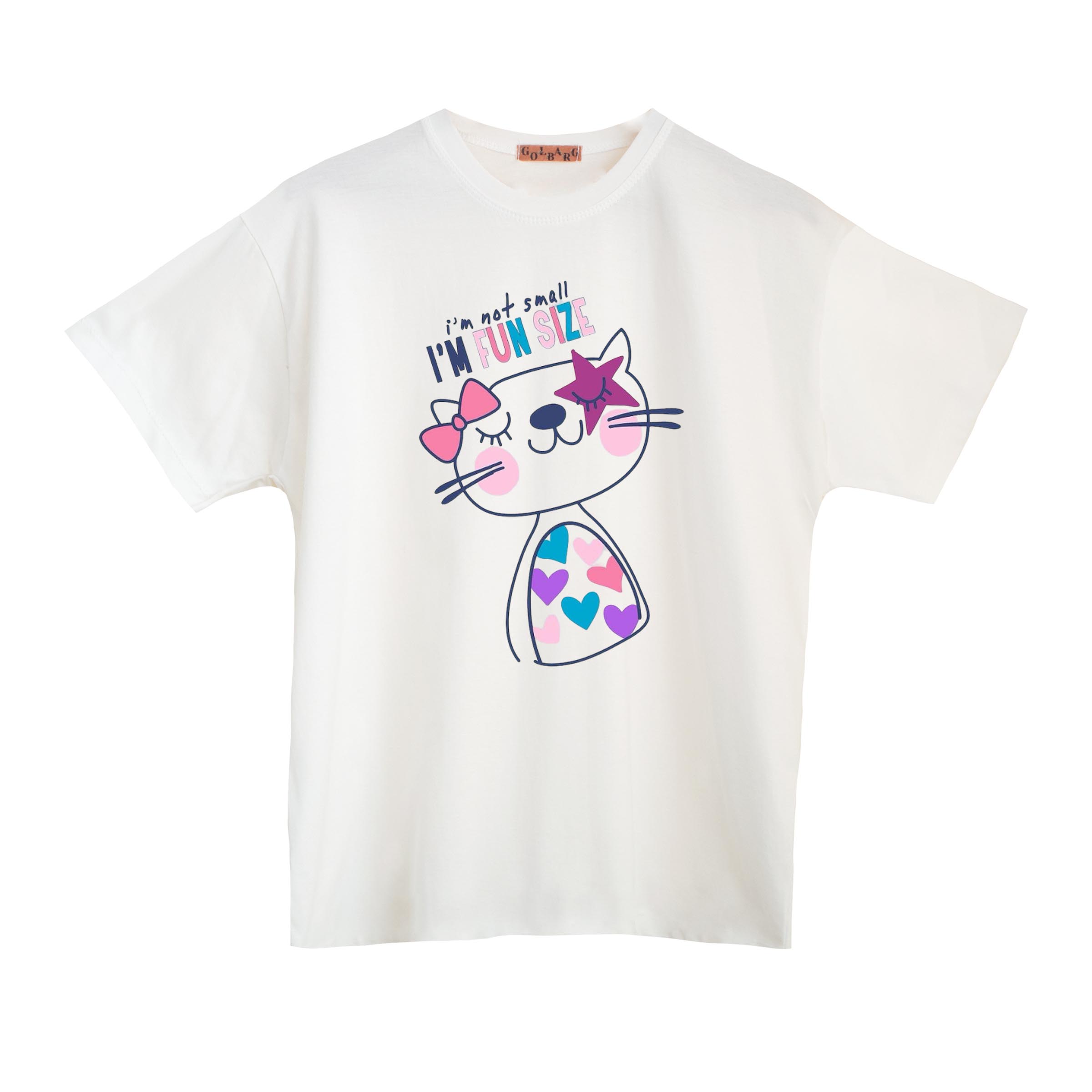 تی شرت آستین کوتاه دخترانه مدل گربه ملوس رنگ سفید