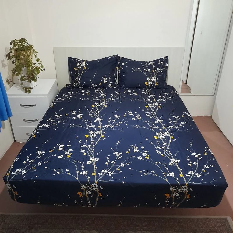 سرویس ملحفه طرح شکوفه کد 160 دو نفره سه تکه