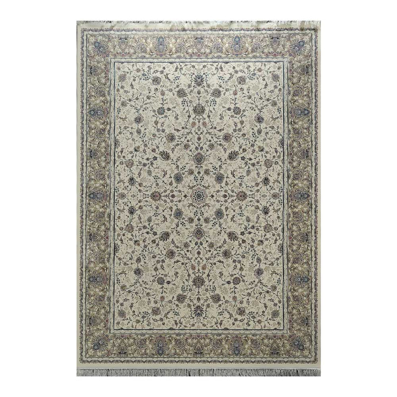 فرش ماشینی 1500 شانه فرش مشهد زمینه کرم حاشیه نسکافه ای مدل 813037