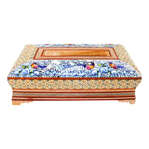 جعبه دستمال کاغذی خاتم کاری صنایع دستی فاخر مدل ممتاز طرح گل و مرغ برجسته کد Bl 