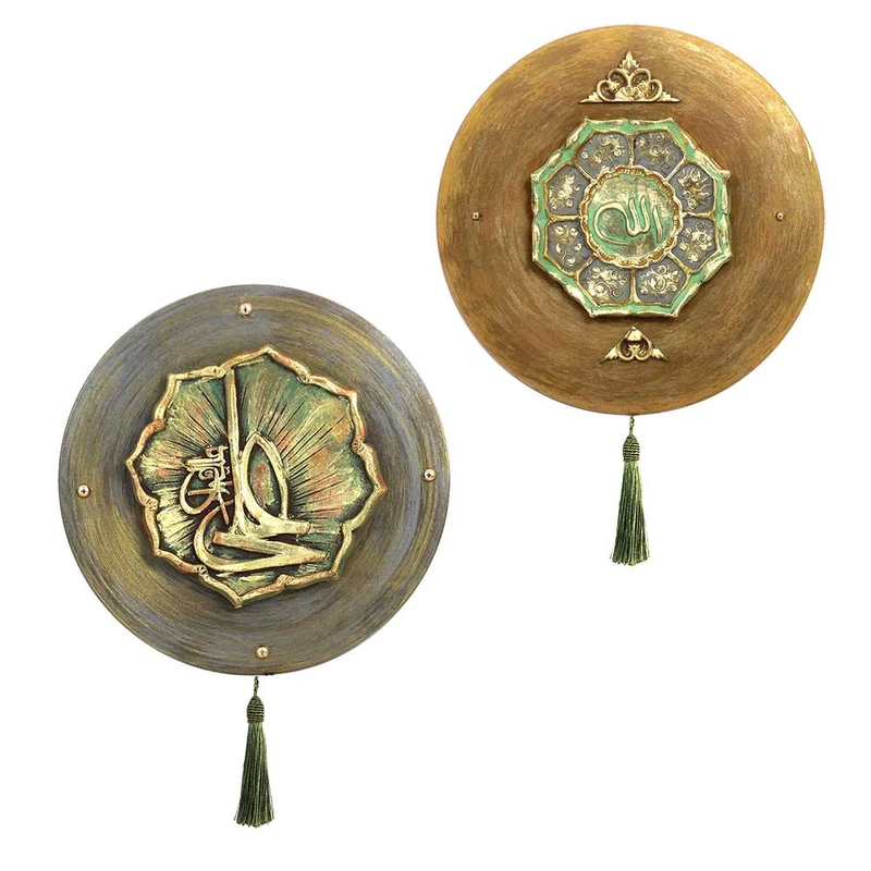 بشقاب دیوارکوب سفالی طرح الله و علی مجموعه ۲ عددی