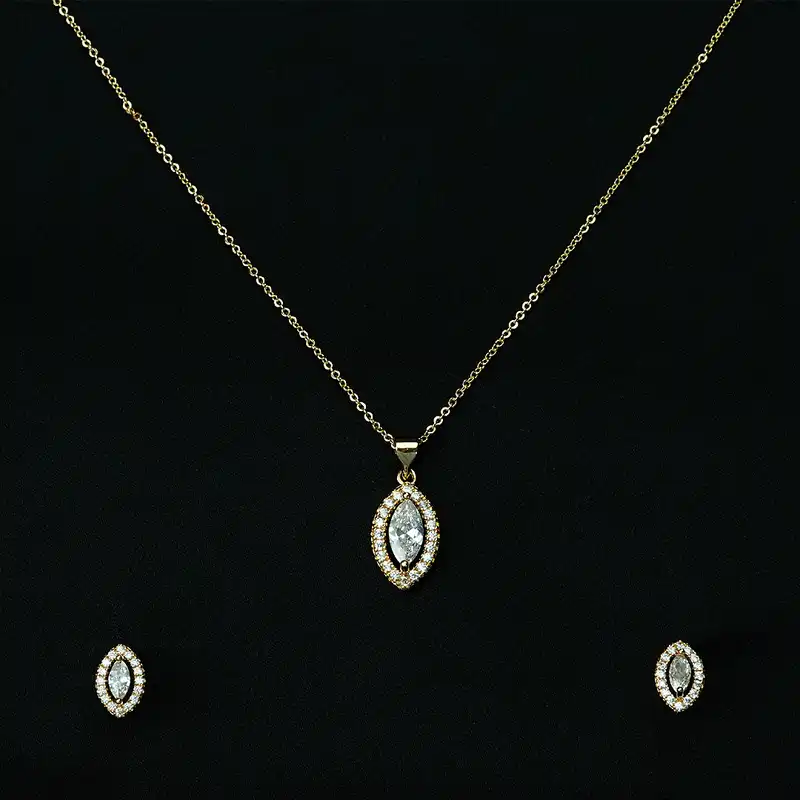 نیم ست زنانه مدل برگ تک نگین