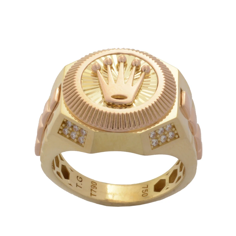 انگشتر طلا 18 عیار مردانه طلای مستجابی مدل تاج T.G کد T790 سایز 61