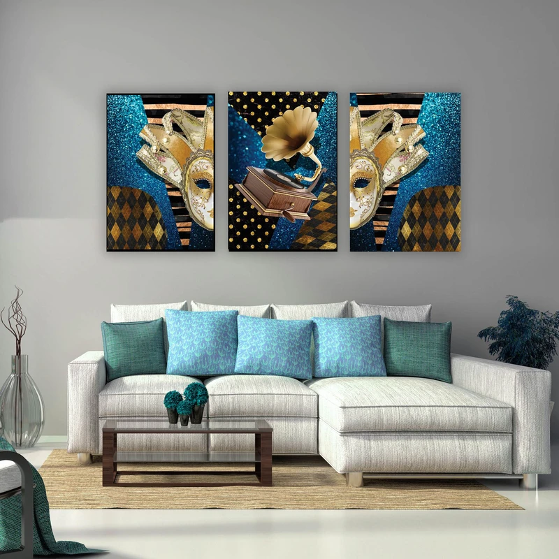 تابلو شاسی بکلیت طرح مدرن گرامافون و نقاب مدل SH-1870 مجموعه 3 عددی