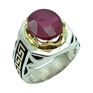 انگشتر نقره مردانه مدل شبکه یاقوت