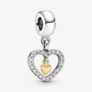 آویز گردنبند نقره زنانه پاندورا مدل Sparkling Double Heart Dangle