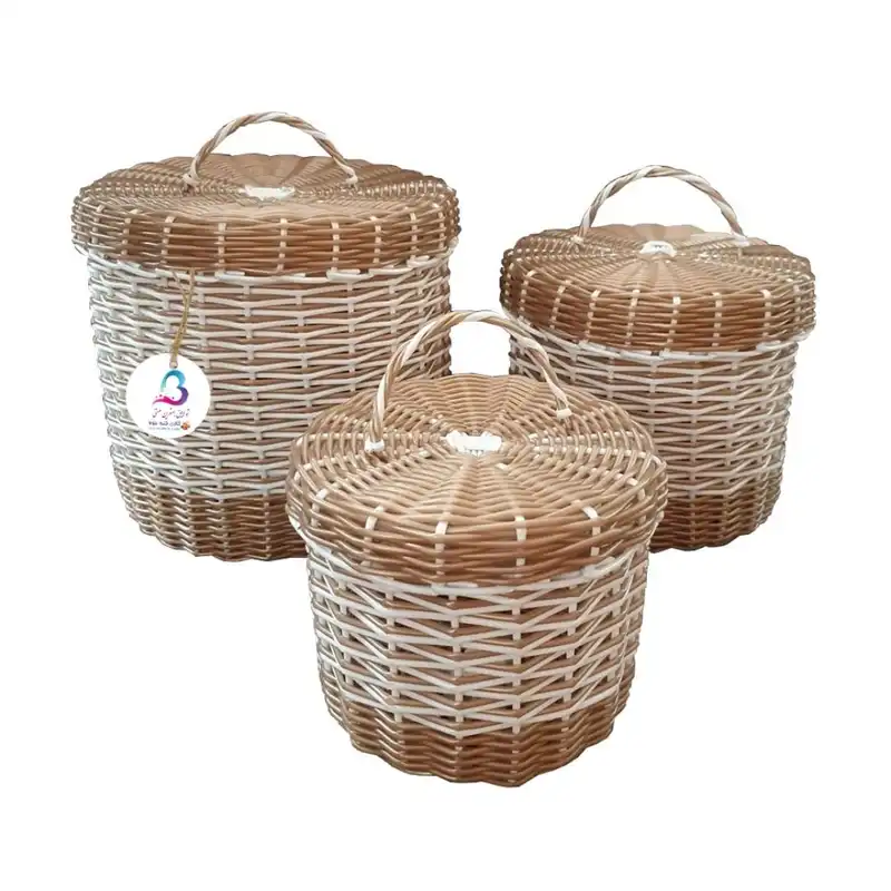 سبد حصیر بافی کلبه بلوط مدل نارگون بسته 3 عددی