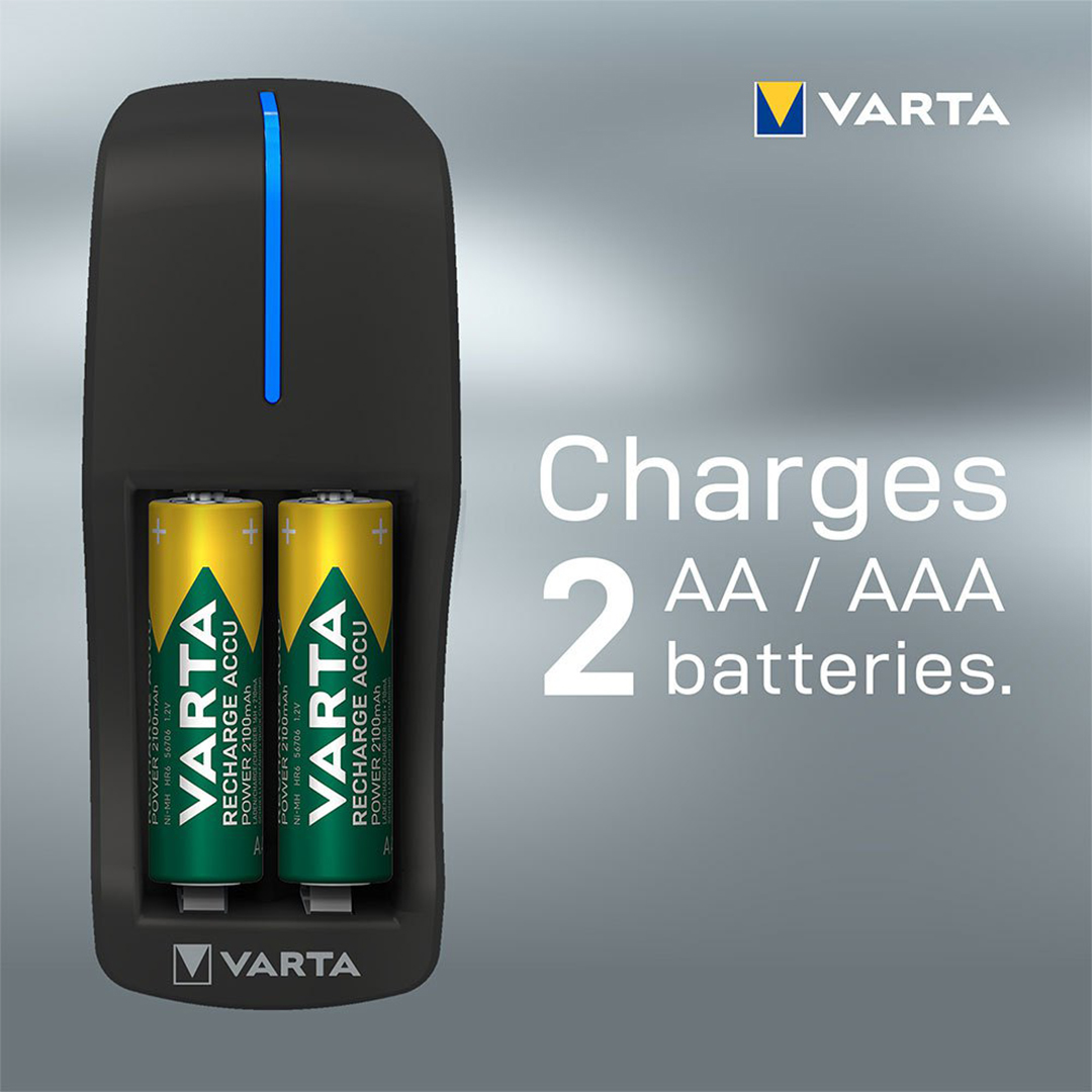شارژر باتری وارتا مدل MINI CHARGER به همراه دو عدد باتری نیم قلمی