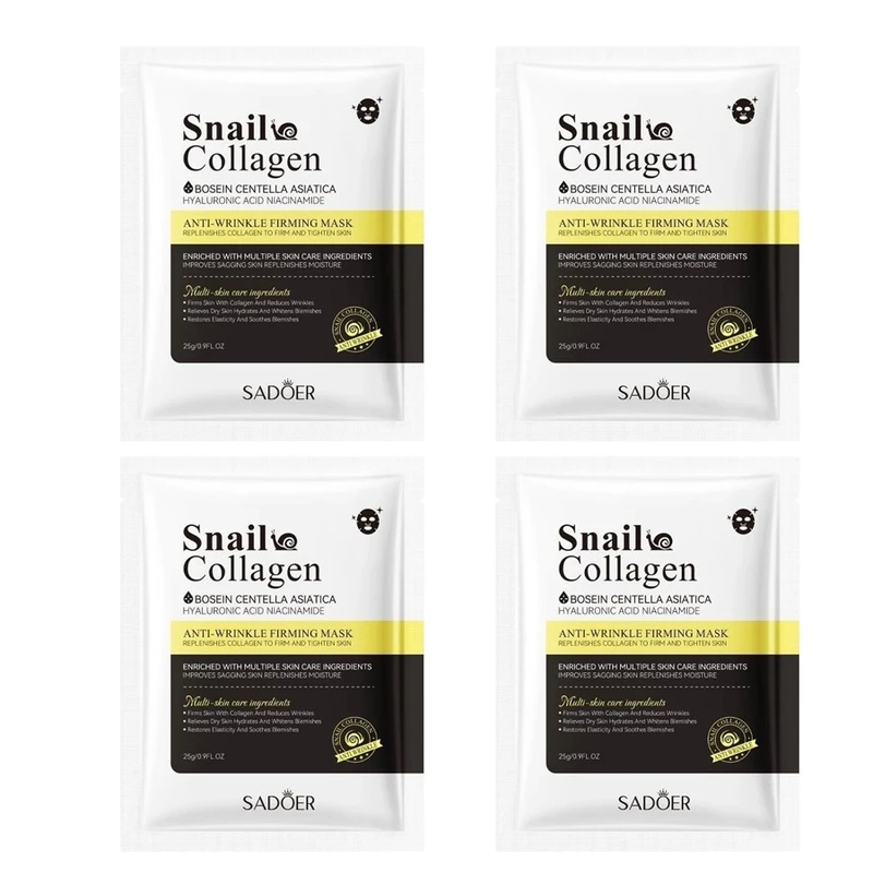 ماسک صورت سادور مدل کلاژن و حلزون مناسب برای انواع پوست وزن 25 گرم بسته 4 عددی
