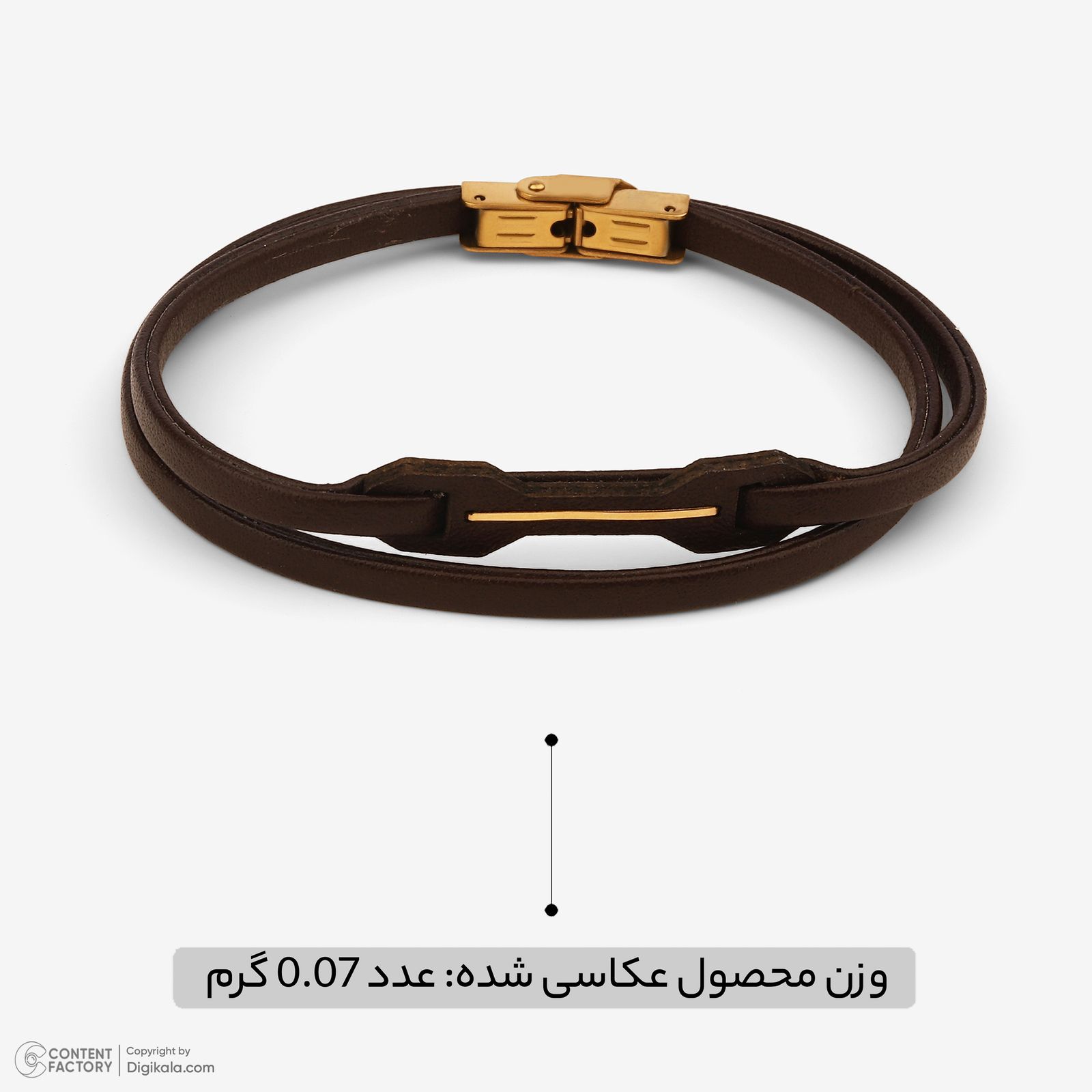 دستبند طلا 18 عیار مردانه با بند چرمی وی گالری مدل خطی کد LBB4647 -  - 2
