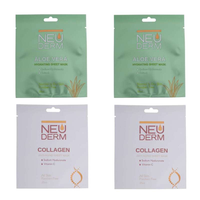 ماسک صورت نئودرم مدل آبرسان کد A403 حجم 25 میلی لیتر مجموعه 4 عددی