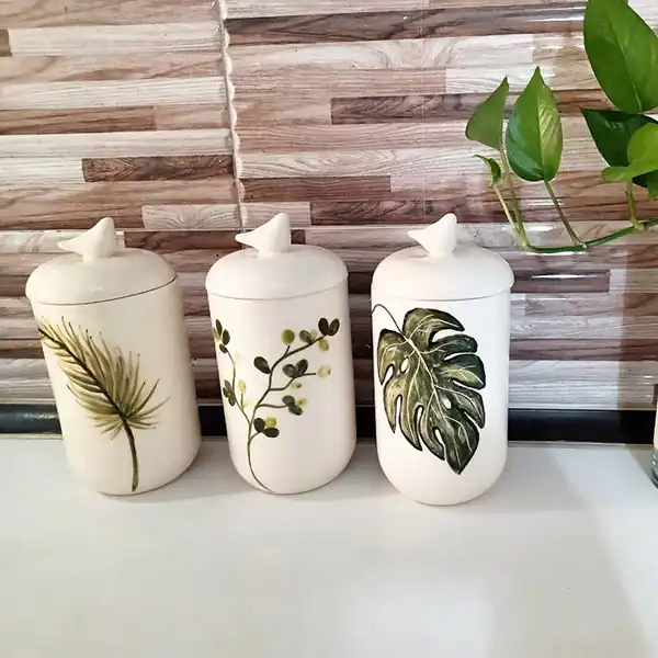 بانکه سرامیکی طرح برگ کد ZP56 مجموعه 3 عددی