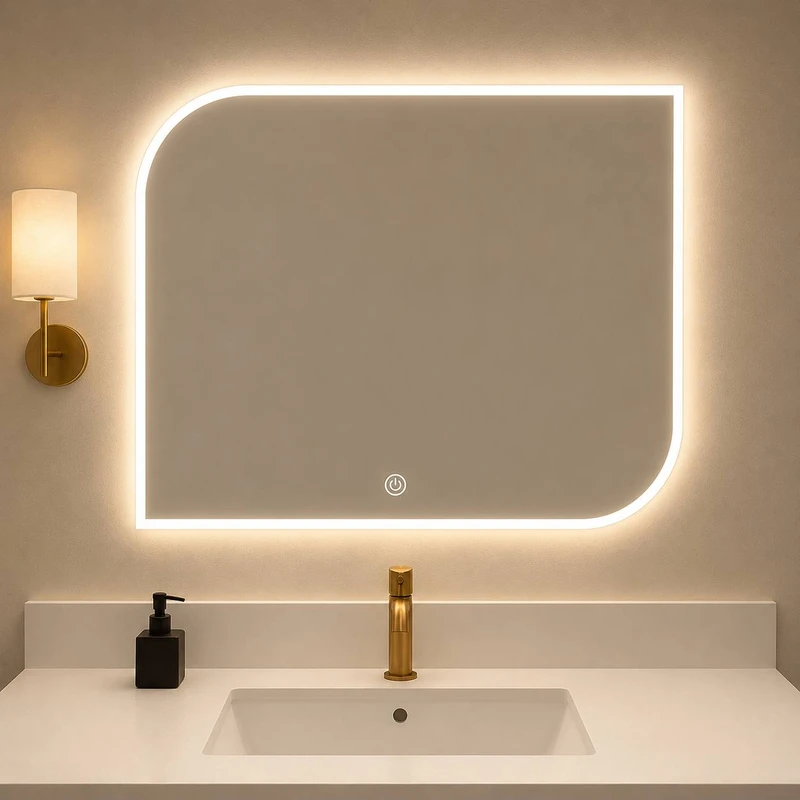 آینه سرویس‌ بهداشتی مدل مستطیل 01 نوردار لمسی سایز 70*50 سانتی متر