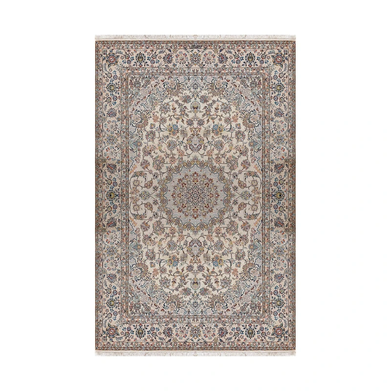 فرش دستبافت ۷ متری مدل لچک و ترنج نایین ۹لا کد 1059 زمینه کرم