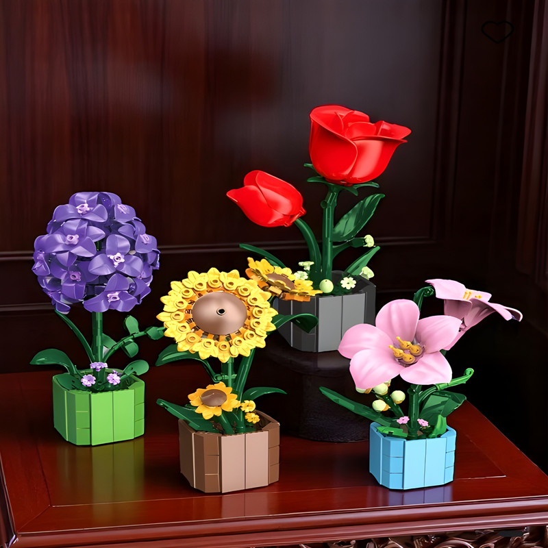 ساختنی 1109 تکه مدل گلدان گلهای رز آفتاب گردان سنبل و سوسن کد 13034 مجموعه 4 عددی