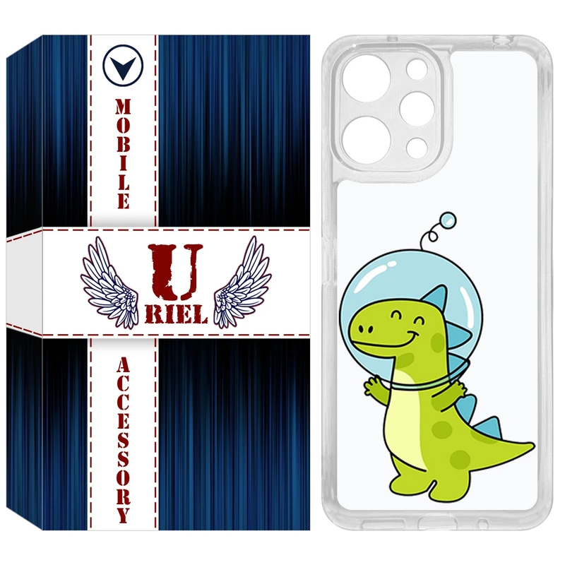 کاور یوریل مدل Clear کد 62 طرح دایناسور فضانورد مناسب برای گوشی موبایل شیائومی Redmi 12 4G / 12 5G