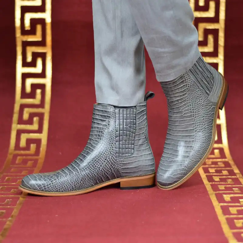 نیم بوت مردانه کرمانی مدل چرم دستدوز طبیعی کروکو کد 626 رنگ طوسی