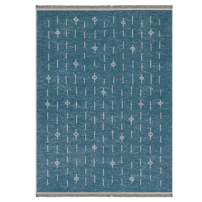 فرش ماشینی 1000 شانه هانوکس زمینه آبی حاشیه طوسی مدل مینیمال کد HANM.0017.1