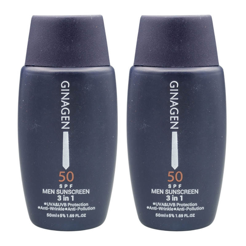 کرم ضد آفتاب بدون رنگ ژیناژن SPF 50 مدل 3in1 ‌محافظ UVA ،UVB ضد حساسیت، ضد چروک و ضد پیری، مناسب انواع پوست‌ حجم 50 میلی‌لیتر مجموعه دو عددی