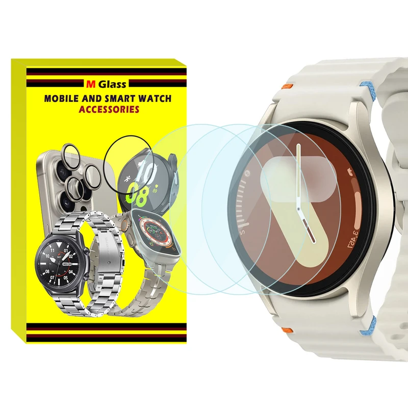 محافظ صفحه نمایش شیشه‌ای ام‌گلس مدل Glass-MG مناسب برای ساعت هوشمند سامسونگ Galaxy Watch 7 40mm بسته سه عددی