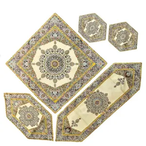 ست 5 تکه رومیزی ترمه مدل آوین رنگ کرم
