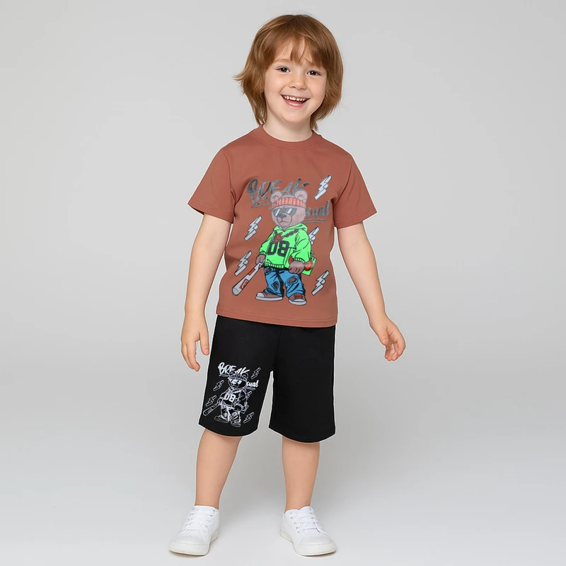 ست تی شرت آستین کوتاه و شلوارک پسرانه چیندکا مدل TEDDY کد 101