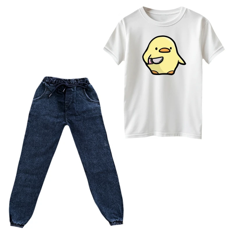 ست تی‌شرت و شلوار پسرانه مدل جوجه  رنگ سفید