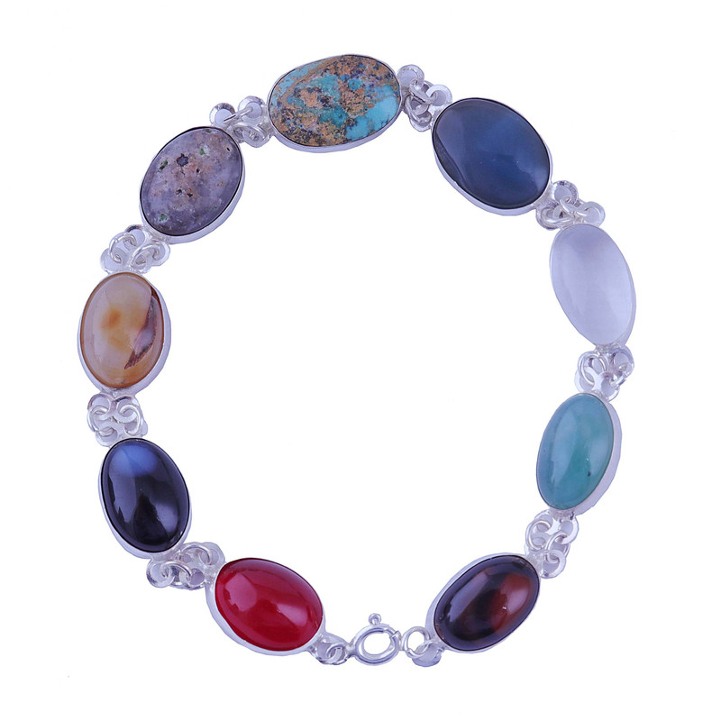 دستبند نقره زنانه بازرگانی میلادی مدل ام البنین سنگهای جواهری طبیعی کلاسیک کد DP_755