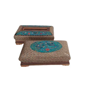 ست جعبه دستمال کاغذی  و جای کارد و چنگال خاتم کاری کد 132