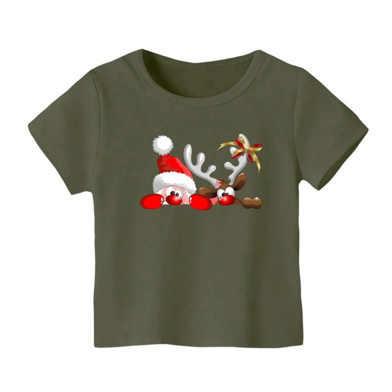 تی شرت آستین کوتاه بچگانه مدل بابانوئل و گوزن کریسمس کد 10