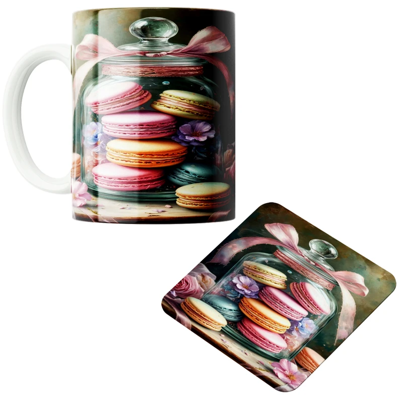 ماگ پاد آفرین مدل شیرینی رنگی کد 02 به همراه زیر لیوانی