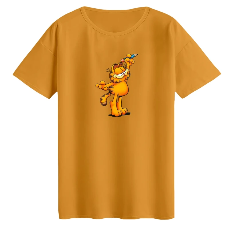 تی‌شرت لانگ آستین کوتاه زنانه مدل گارفیلد کد04 رنگ پرتقالی